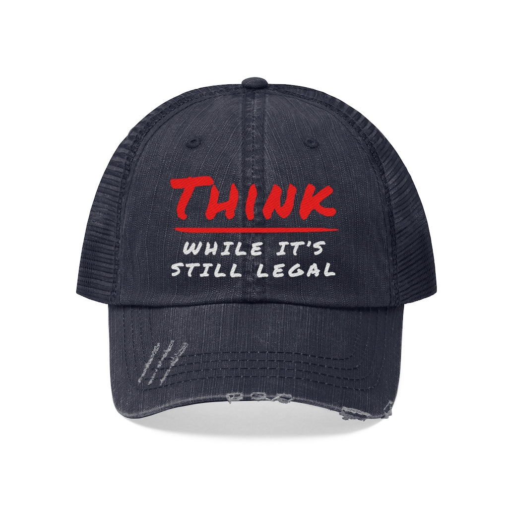 Think While You Still Can Distressed Style Hat Hats Navy 