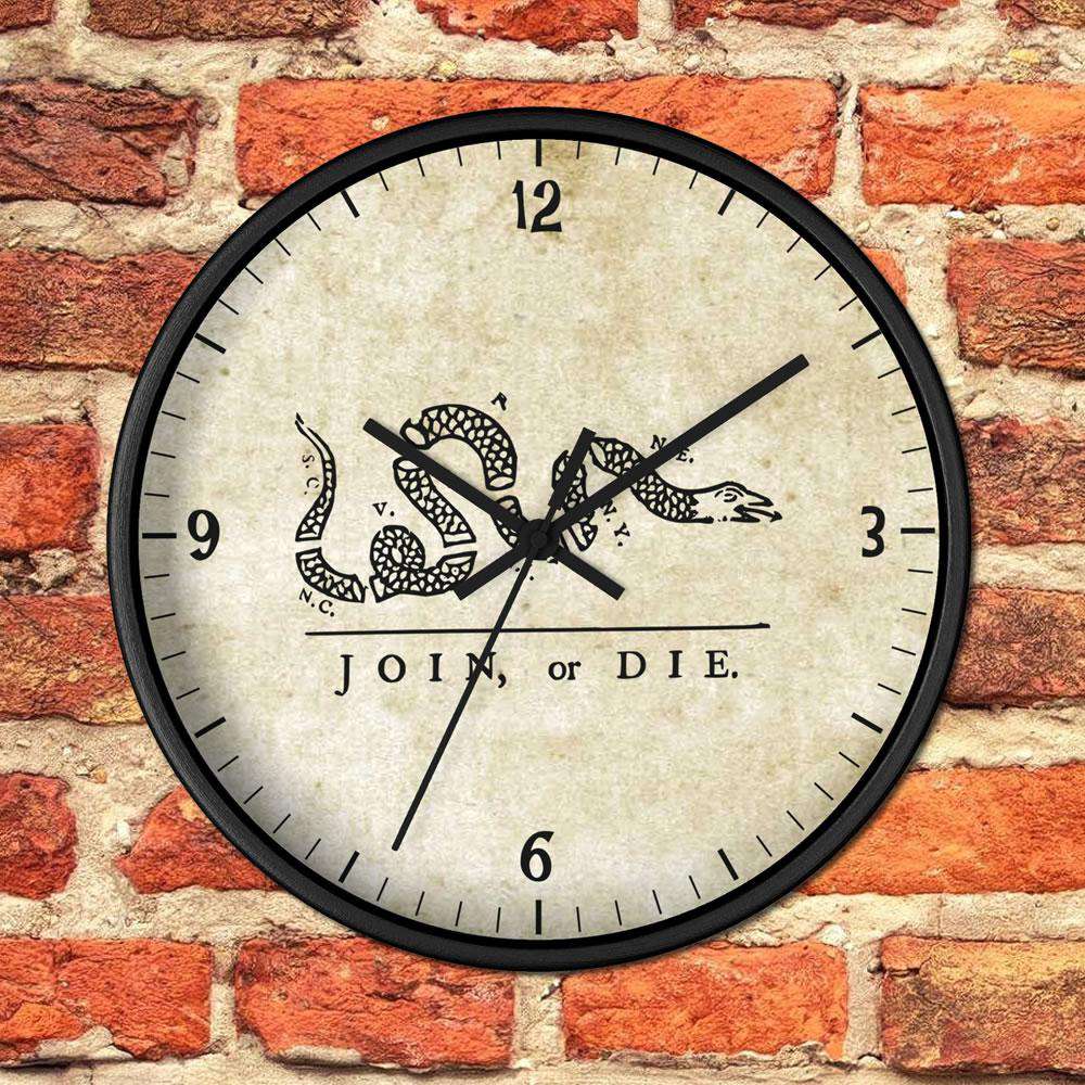 Join or Die Wooden Wall clock Home Decor 10 in Black Black