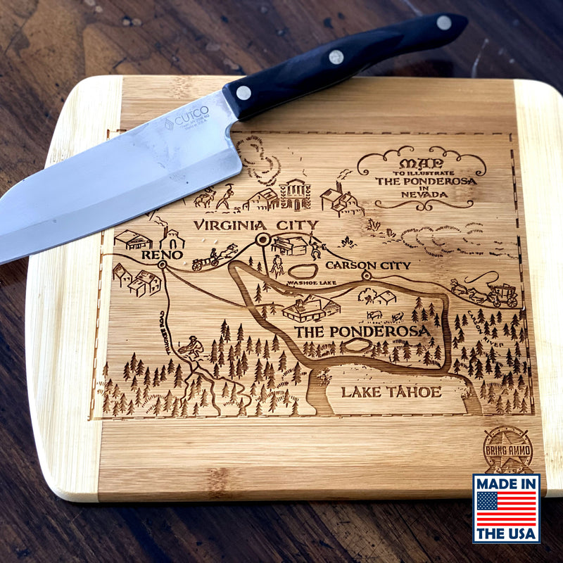 The Ponderosa from Bonanza Laser Engraved Real Bamboo Wood Cutting Board - MADE IN THE USA! Great Gift Idea! Wood Cutting Boards Large - 11