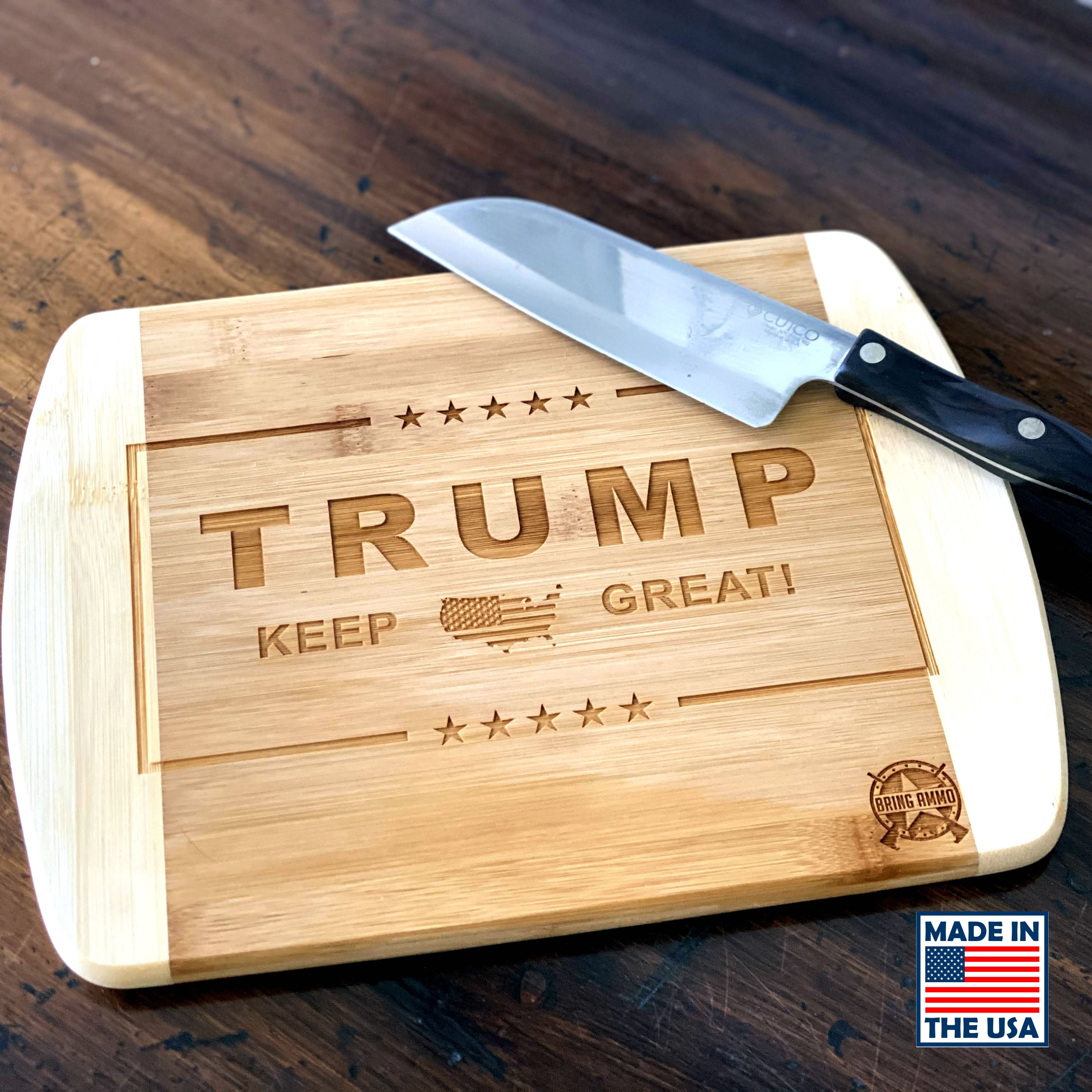 Trump Laser Engraved Real Bamboo Wood Cutting Board - MADE IN THE USA! Great Gift Idea! Wood Cutting Boards Large - 11" x 8.5" 