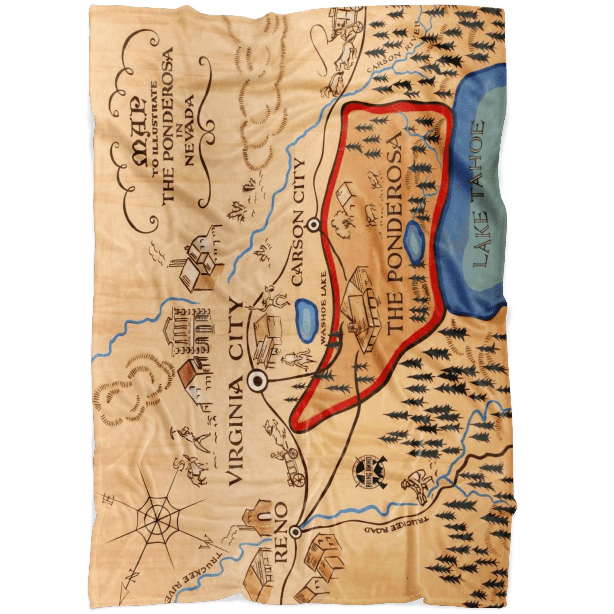 Ponderosa Map from Bonanza Fleece Blanket Blankets LARGE (60"X50") 